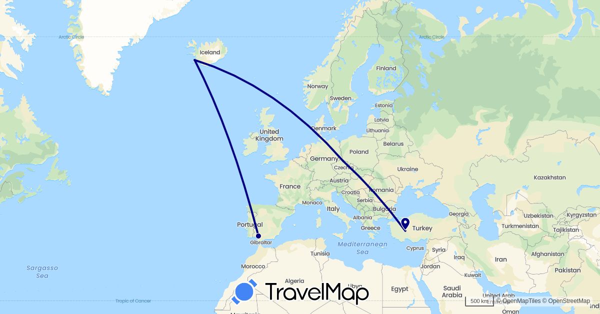 TravelMap itinerary: driving in Czech Republic, Spain, Iceland (Europe)